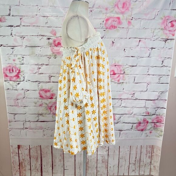 ASOS Design Women's Off Shoulder Bardot Mini Swing Dress Yellow White Size 10 - Picture 4 of 10